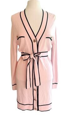 Lovers + Friends Natalie Pink Black Contrast Belted Cardigan Dress Size Small